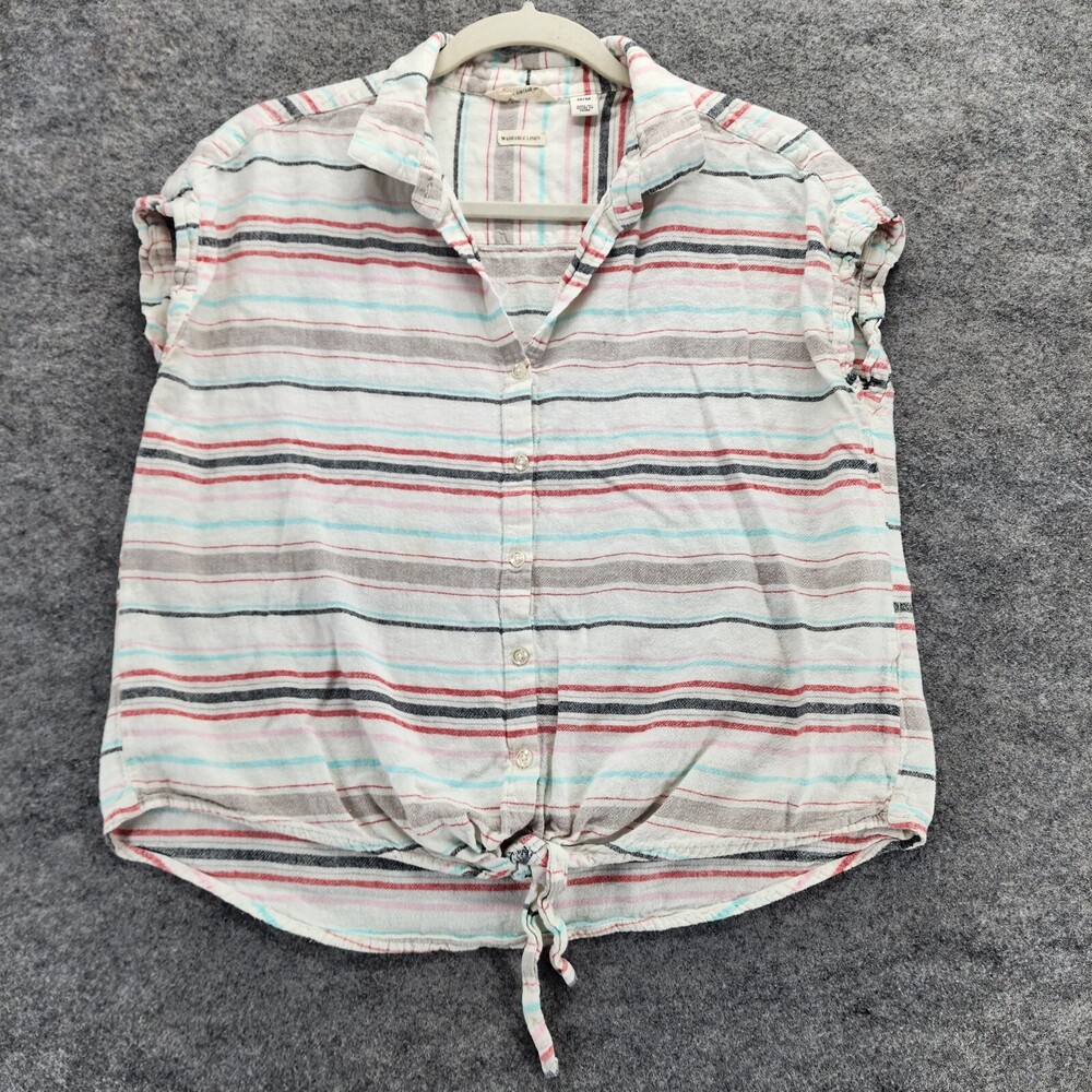 Weatherproof Vintage Shirt Womens Medium Sleeveless Button Up Striped Linen